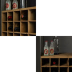 Casier à vin industriel en bois brun avec porte-verres et tiroirs