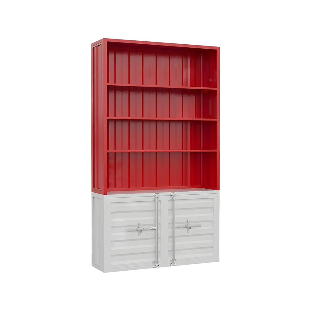 Vitrine industrielle en métal rouge avec rangement ouvert pour la maison