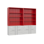 Vitrine industrielle en métal rouge avec rangement ouvert pour la maison