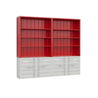 Vitrine industrielle en métal rouge avec rangement ouvert pour la maison