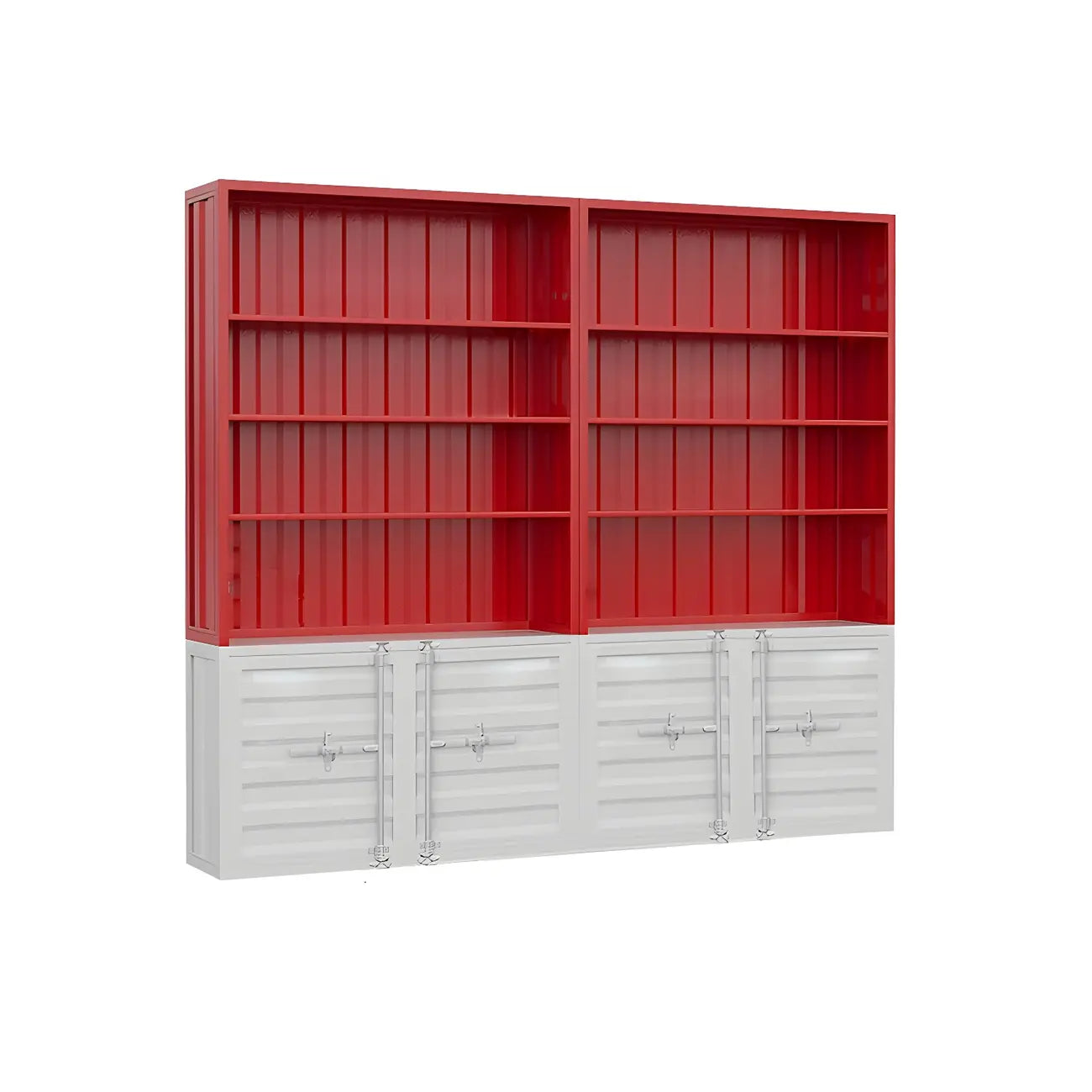 Vitrine industrielle en métal rouge avec rangement ouvert pour la maison