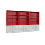Vitrine industrielle en métal rouge avec rangement ouvert pour la maison