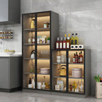 Vitrine moderne en bois gris avec portes vitrées