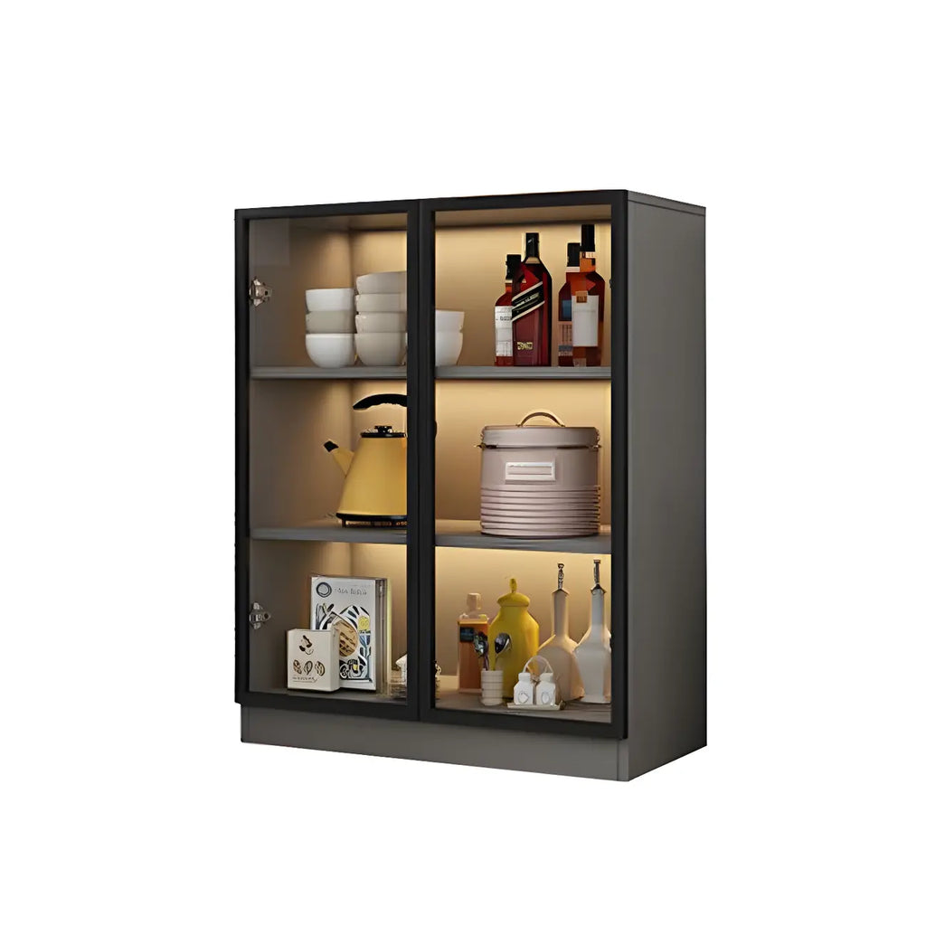 Vitrine moderne en bois gris avec portes vitrées