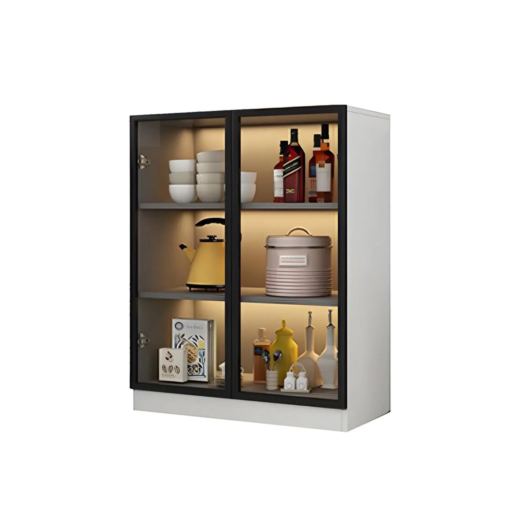 Vitrine moderne en bois gris avec portes vitrées