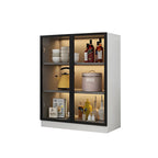 Vitrine moderne en bois gris avec portes vitrées