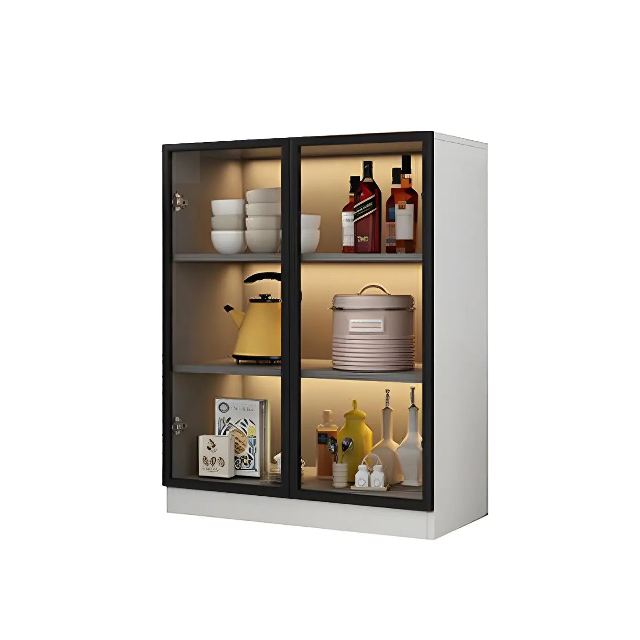 Vitrine moderne en bois gris avec portes vitrées