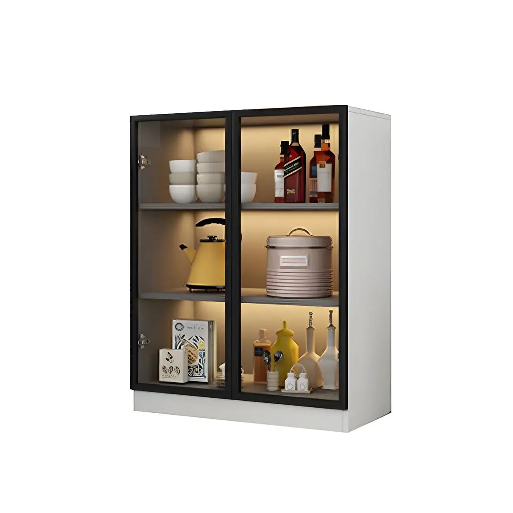 Vitrine moderne en bois gris avec portes vitrées