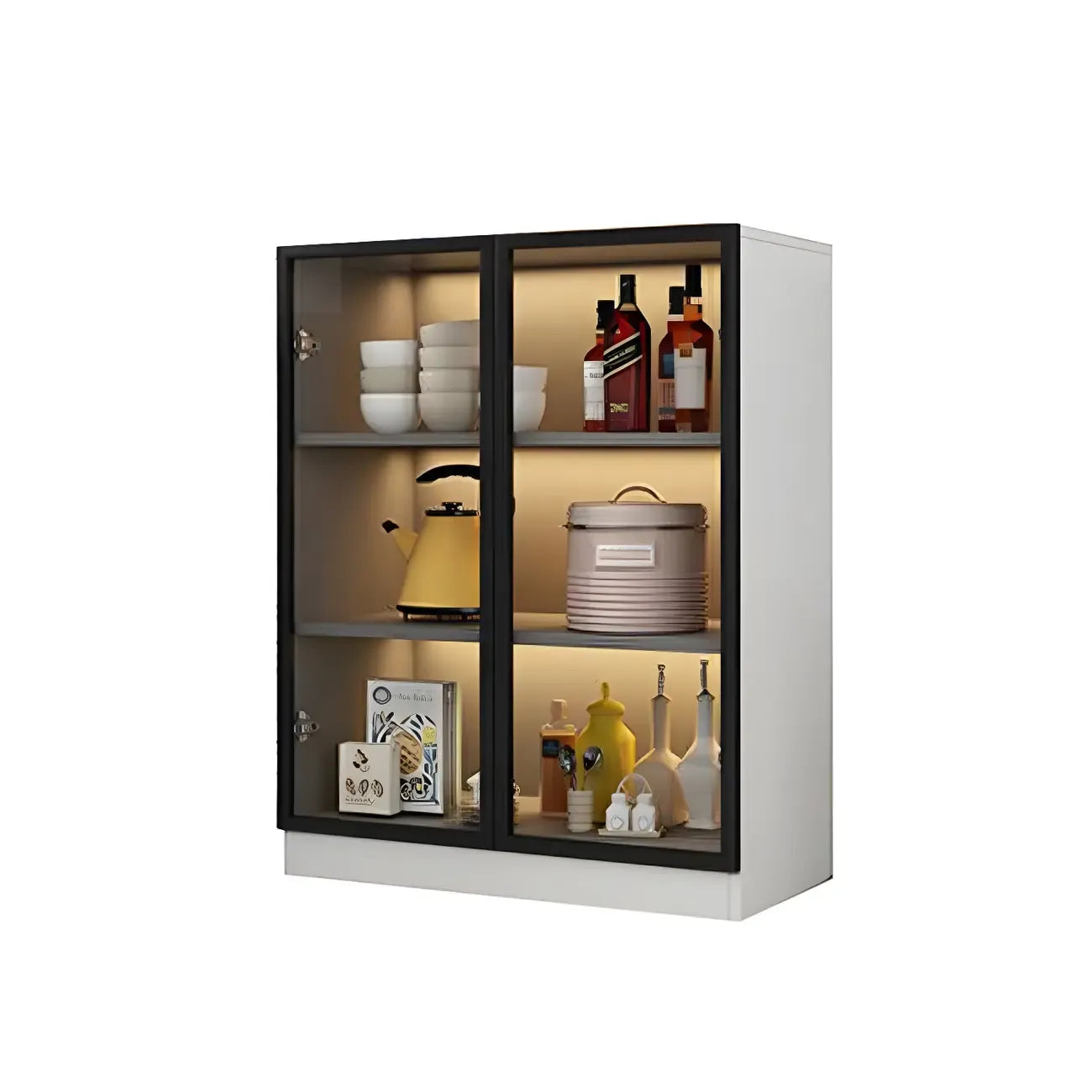 Vitrine moderne en bois gris avec portes vitrées
