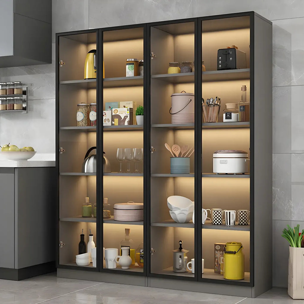 Vitrine moderne en bois gris avec portes vitrées