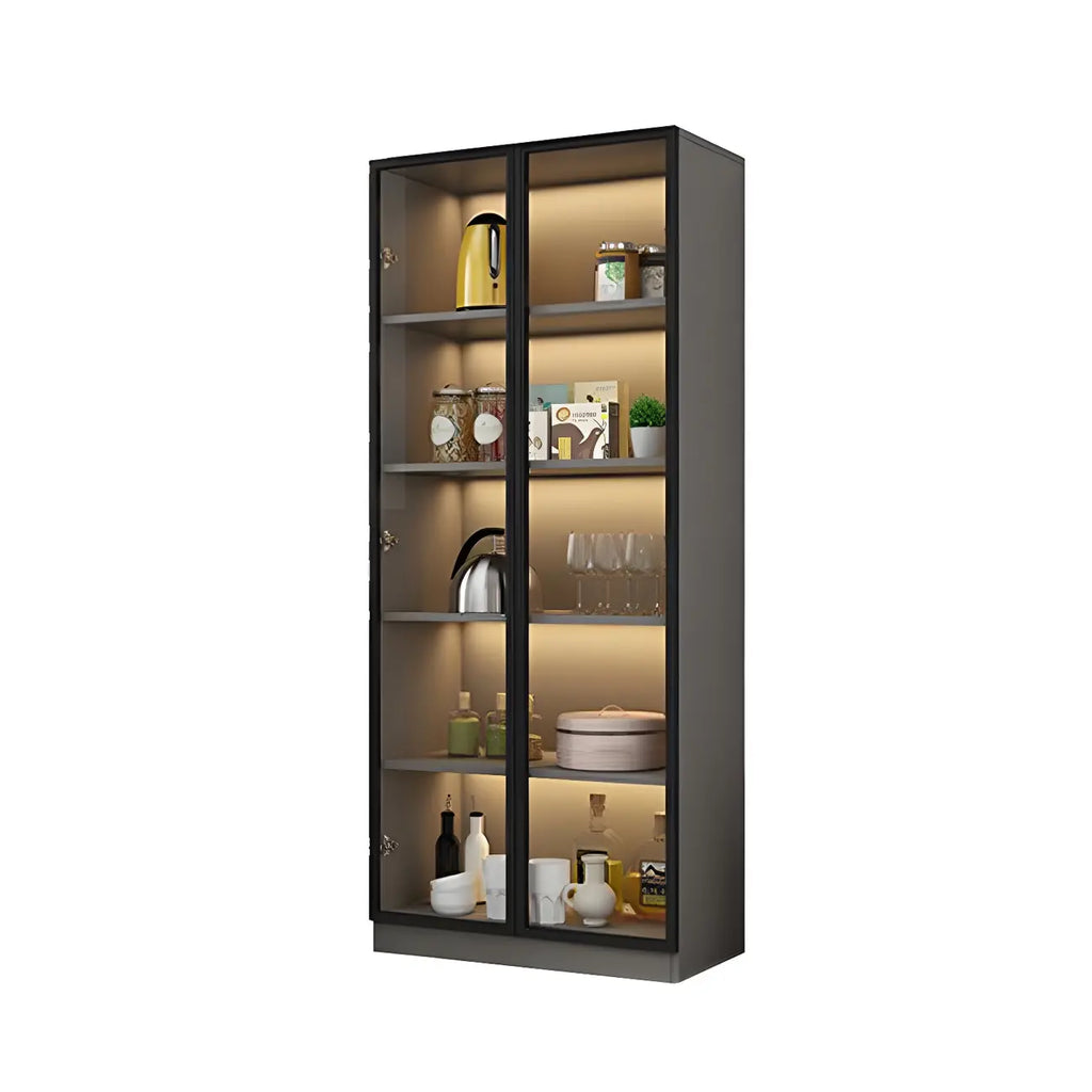 Vitrine moderne en bois gris avec portes vitrées
