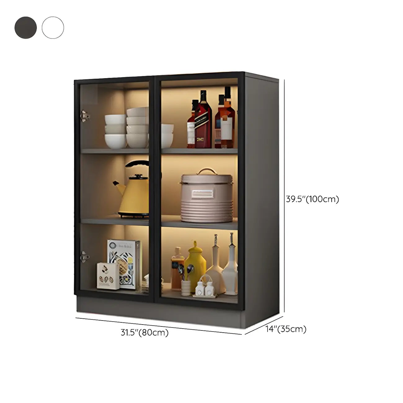 Vitrine moderne en bois gris avec portes vitrées