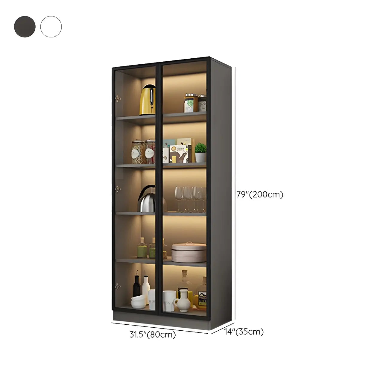 Vitrine moderne en bois gris avec portes vitrées