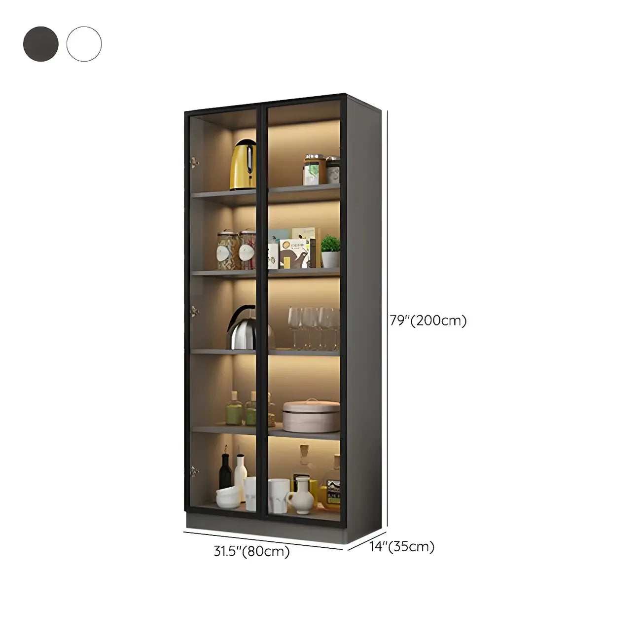 Vitrine moderne en bois gris avec portes vitrées