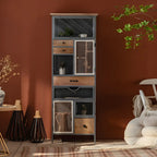 Vitrine moderne cintrée en bois clair et porte vitrée