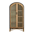 Vitrine moderne cintrée en bois clair et porte vitrée
