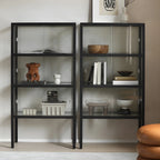 Vitrine moderne en verre noir avec cadre en métal