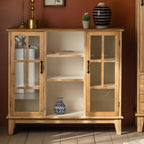 Vitrine moderne cintrée en bois clair et porte vitrée