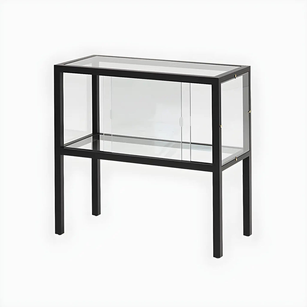 Vitrine moderne en verre noir avec cadre en métal