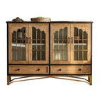 Vitrine moderne cintrée en bois clair et porte vitrée