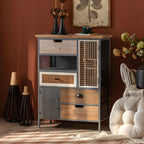 Vitrine moderne cintrée en bois clair et porte vitrée