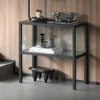 Vitrine moderne en verre noir avec cadre en métal