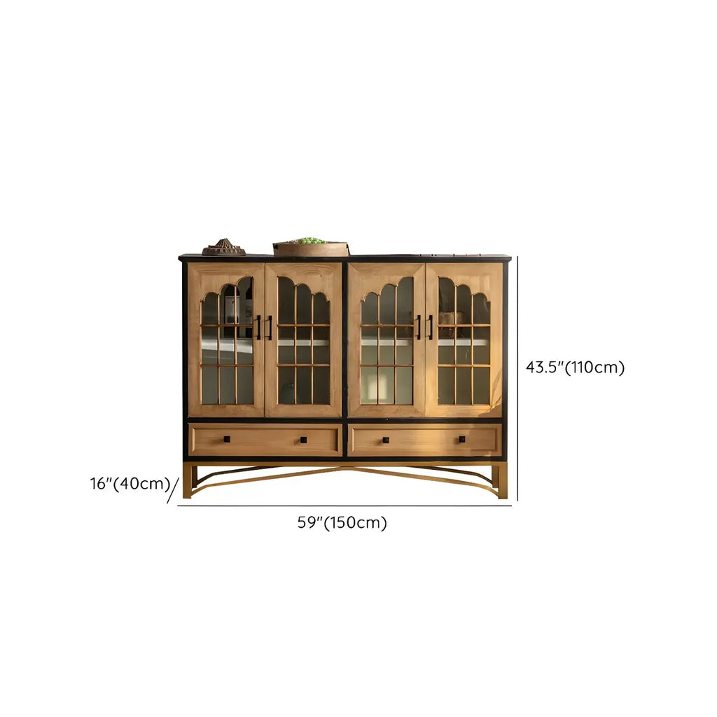 Vitrine moderne cintrée en bois clair et porte vitrée