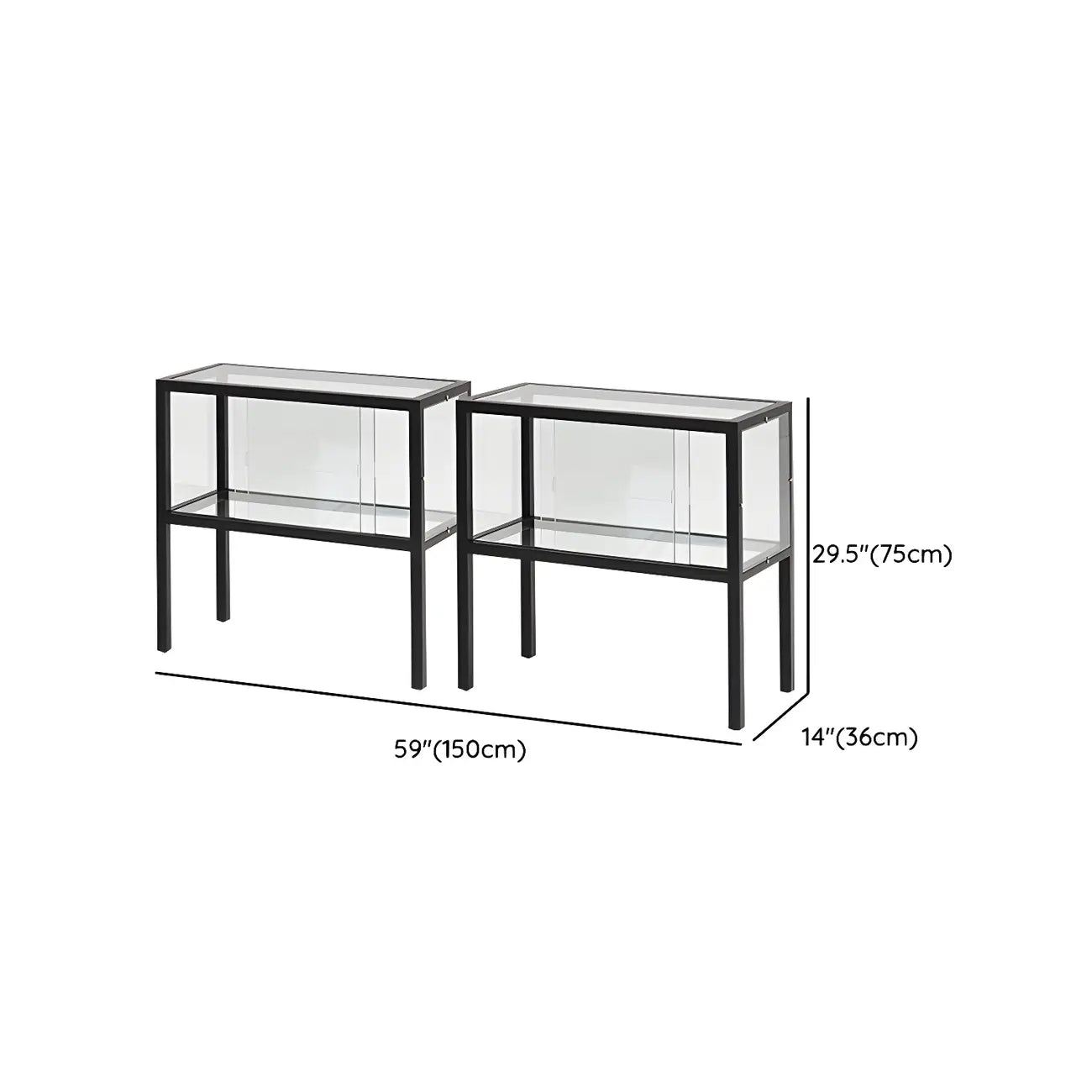 Vitrine moderne en verre noir avec cadre en métal