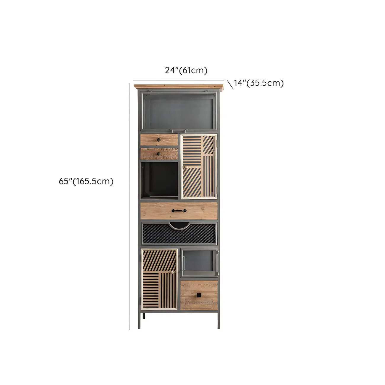 Vitrine moderne cintrée en bois clair et porte vitrée