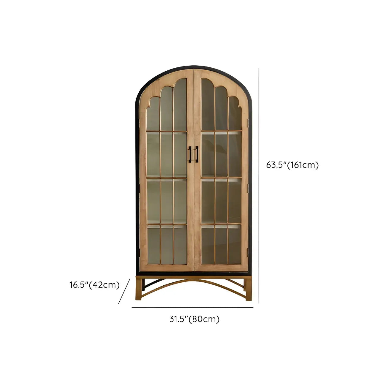 Vitrine moderne cintrée en bois clair et porte vitrée