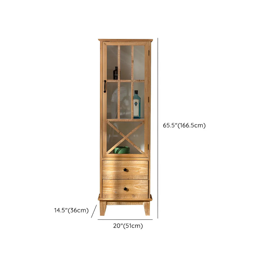 Vitrine moderne cintrée en bois clair et porte vitrée
