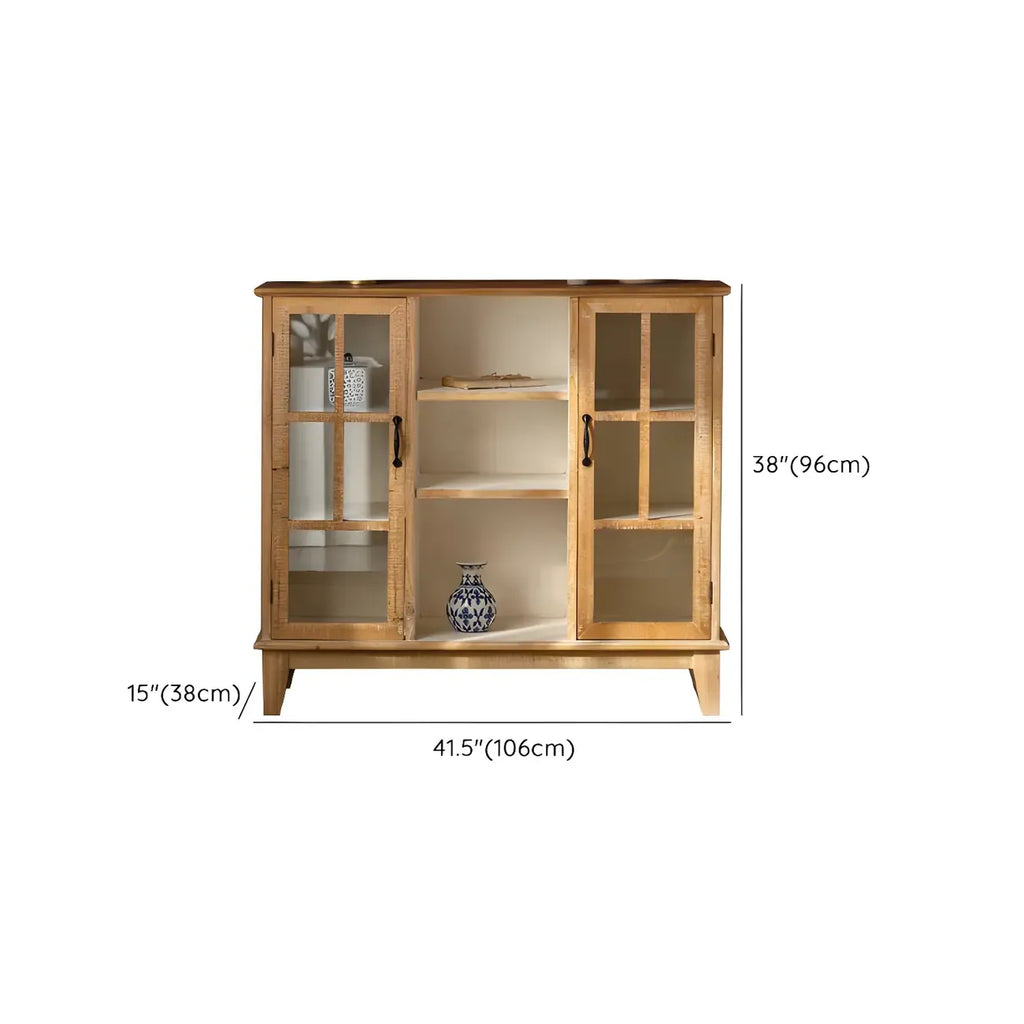 Vitrine moderne cintrée en bois clair et porte vitrée