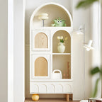 Vitrine de rangement ouverte moderne en bois blanc avec arc, style moderne