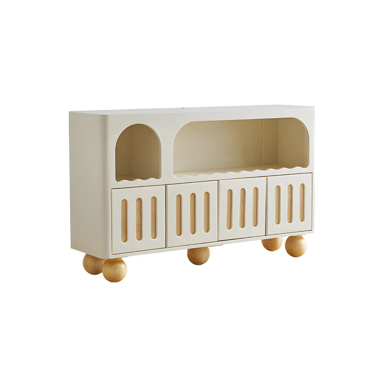 Vitrine de rangement ouverte moderne en bois blanc avec arc, style moderne