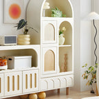 Vitrine de rangement ouverte moderne en bois blanc avec arc, style moderne