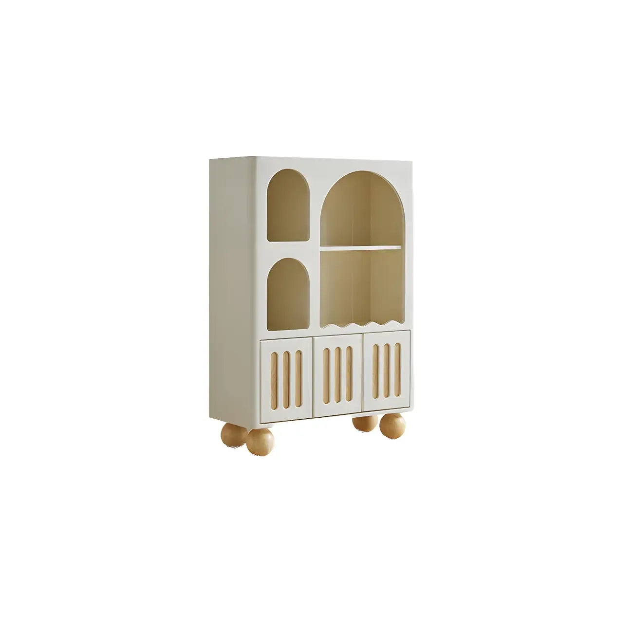 Vitrine de rangement ouverte moderne en bois blanc avec arc, style moderne