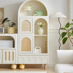Vitrine de rangement ouverte moderne en bois blanc avec arc, style moderne