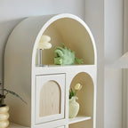 Vitrine de rangement ouverte moderne en bois blanc avec arc, style moderne