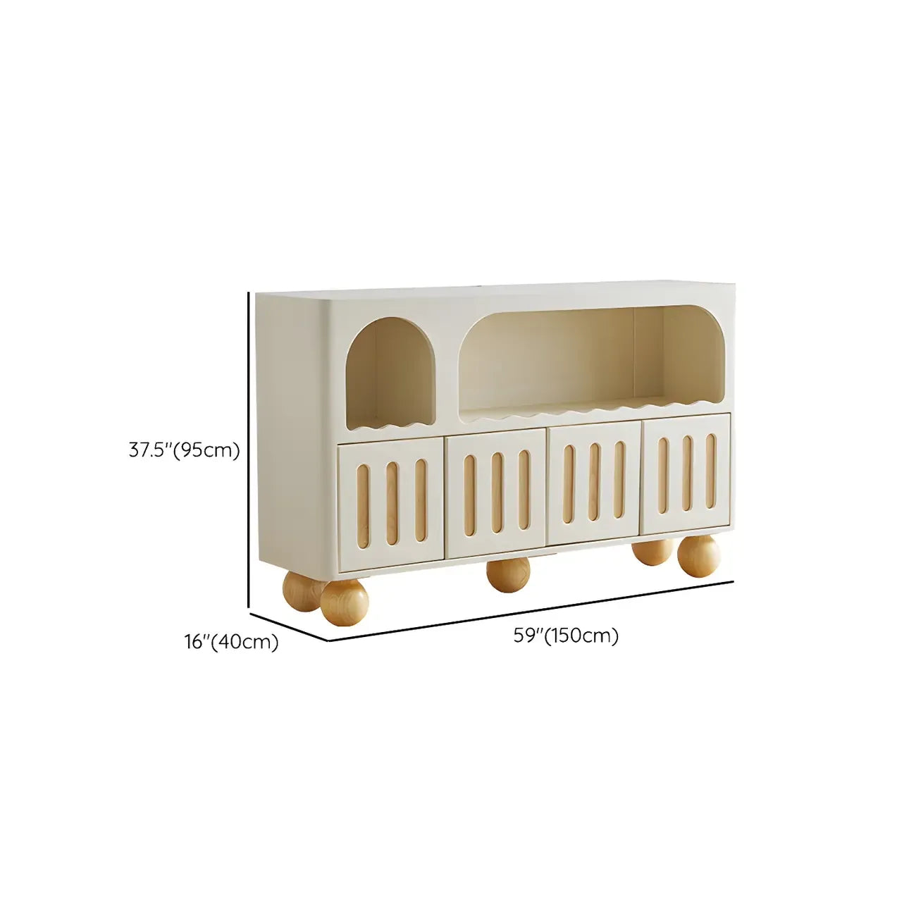 Vitrine de rangement ouverte moderne en bois blanc avec arc, style moderne