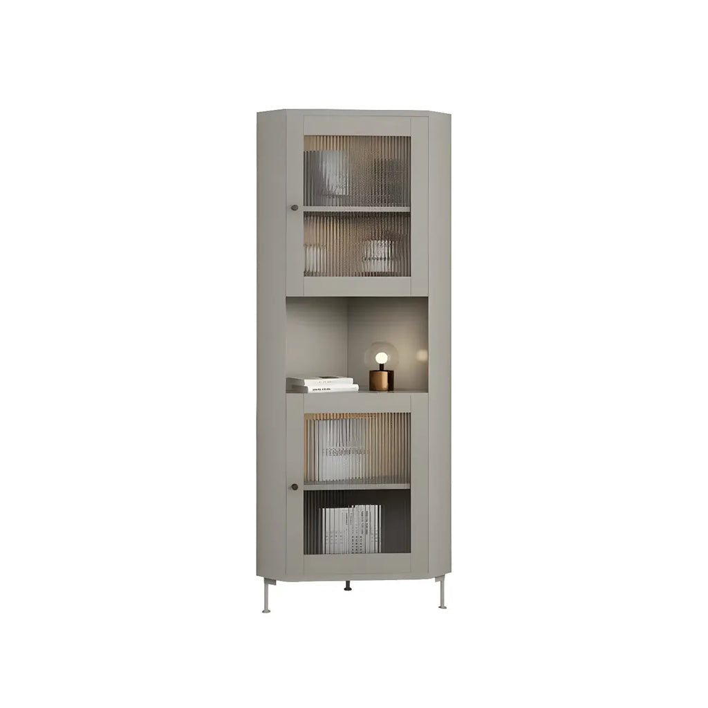 Vitrine d'angle à étagères réglables en bois vert