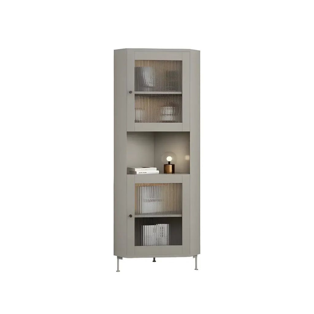 Vitrine d'angle à étagères réglables en bois vert