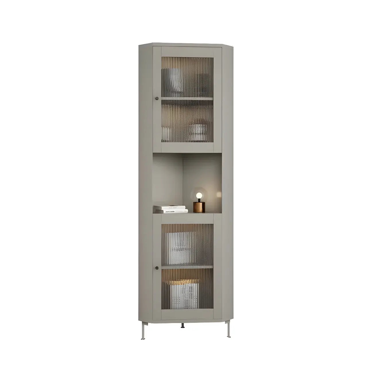 Vitrine d'angle à étagères réglables en bois vert