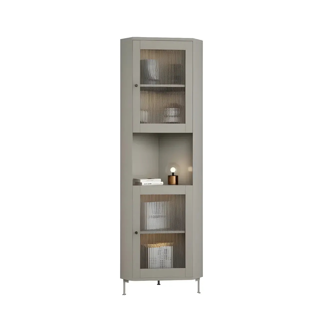 Vitrine d'angle à étagères réglables en bois vert