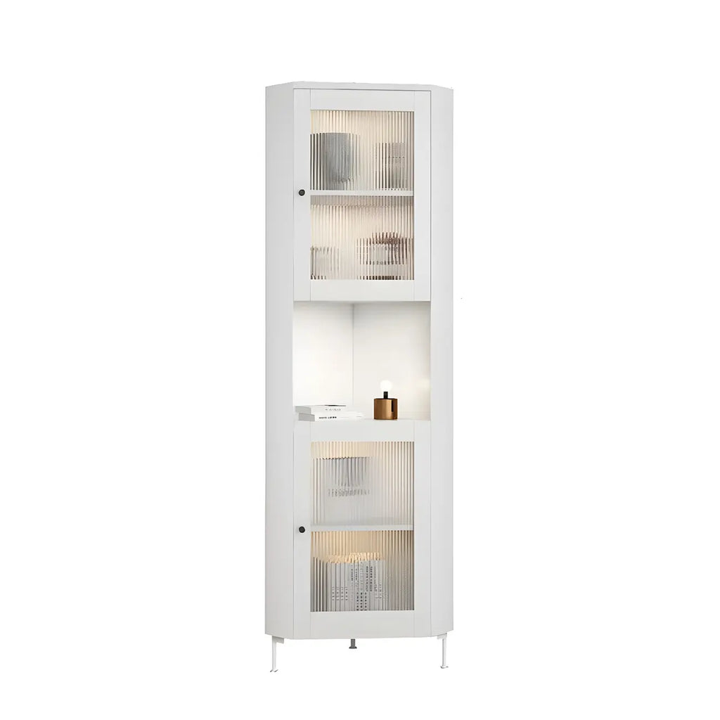 Vitrine d'angle à étagères réglables en bois vert