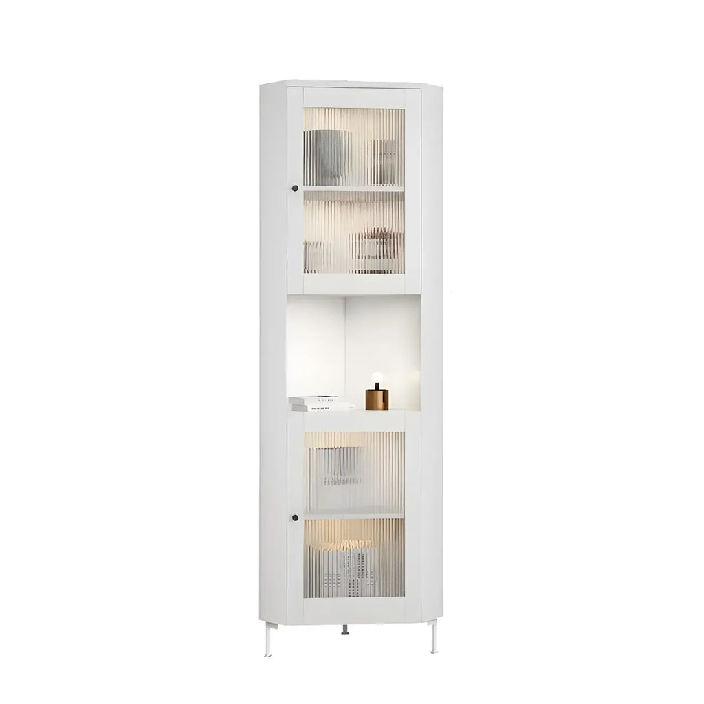 Vitrine d'angle à étagères réglables en bois vert