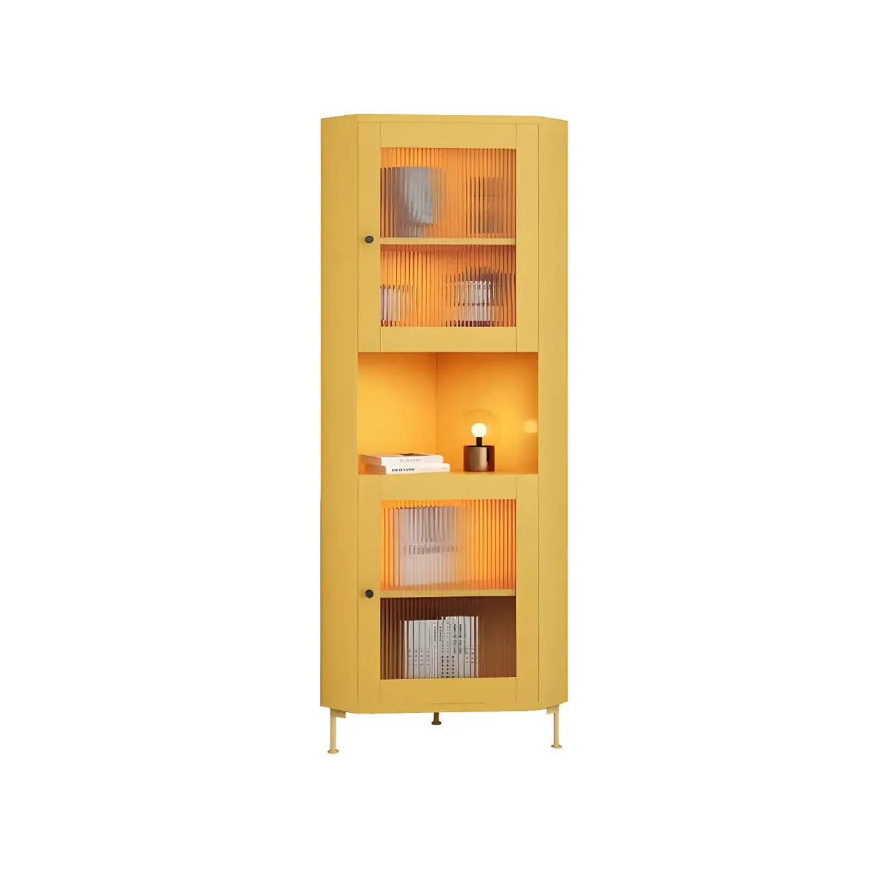 Vitrine d'angle à étagères réglables en bois vert