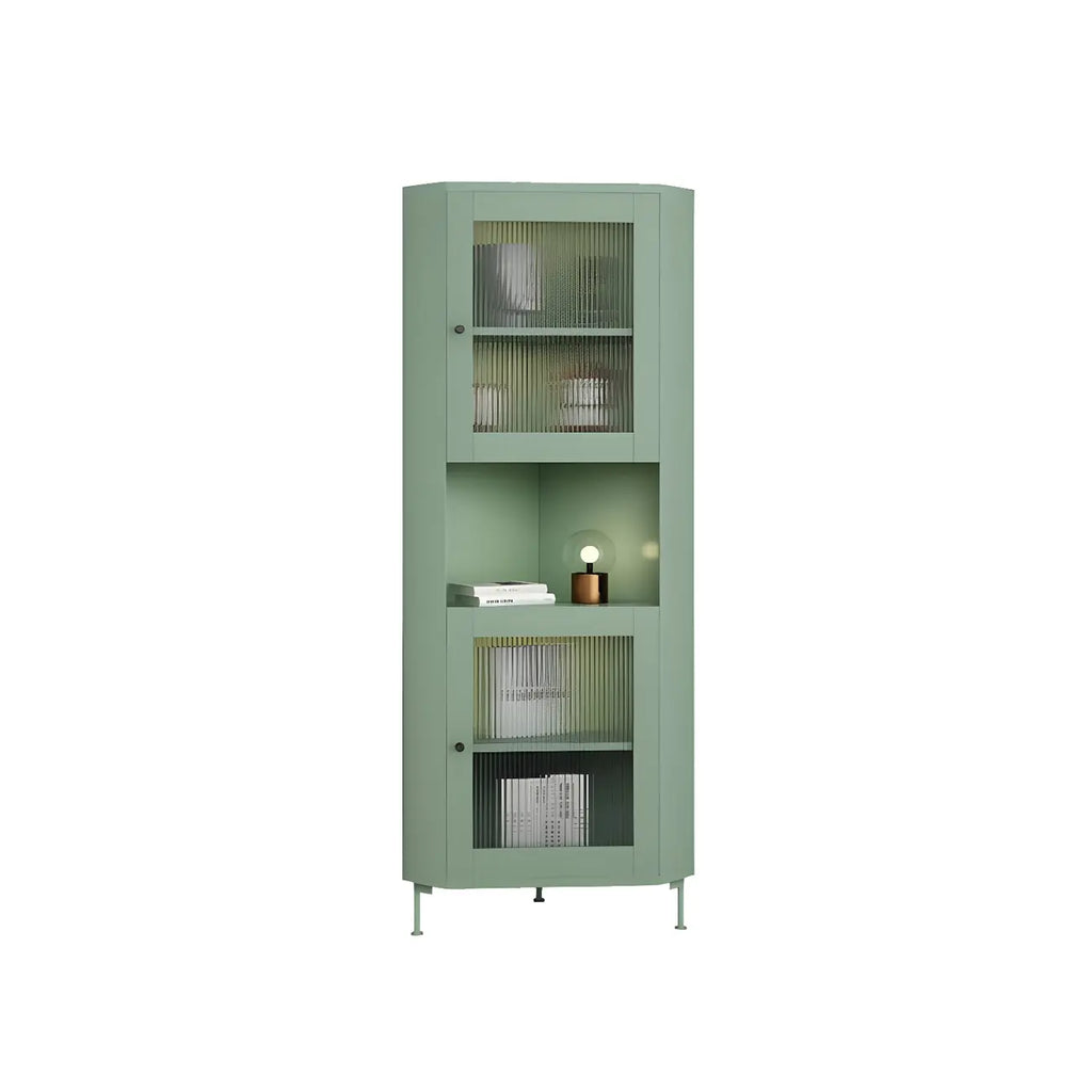 Vitrine d'angle à étagères réglables en bois vert