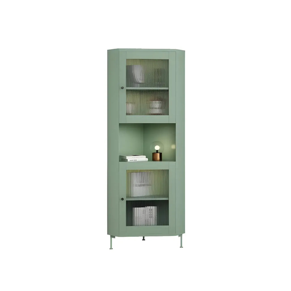 Vitrine d'angle à étagères réglables en bois vert