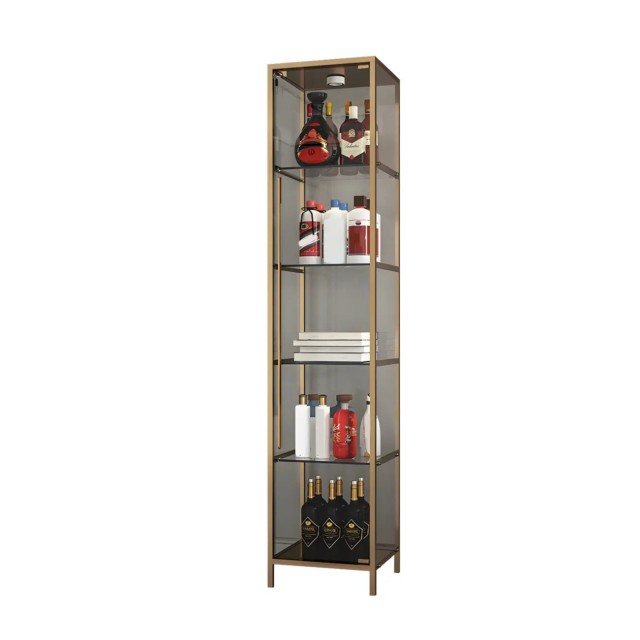 Vitrine standard moderne à étagère en verre doré