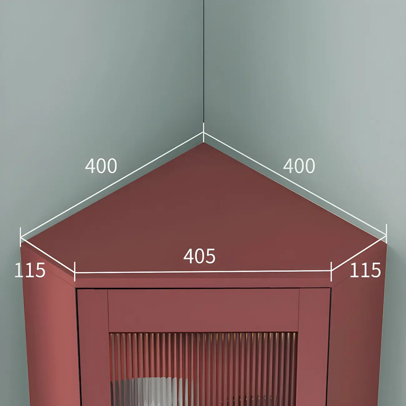 Vitrine d'angle à étagères réglables en bois vert